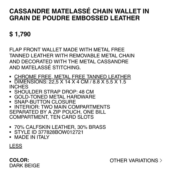 YSL Cassandre Chain Wallet Purse - Picture 5 of 5